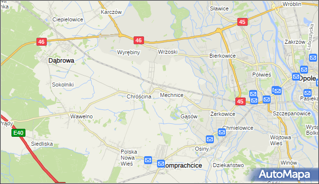 mapa Mechnice gmina Dąbrowa, Mechnice gmina Dąbrowa na mapie Targeo