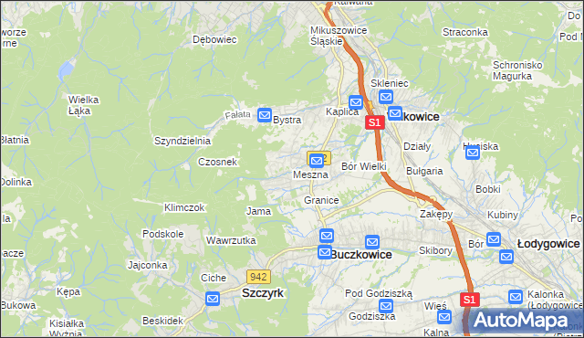 mapa Meszna gmina Wilkowice, Meszna gmina Wilkowice na mapie Targeo