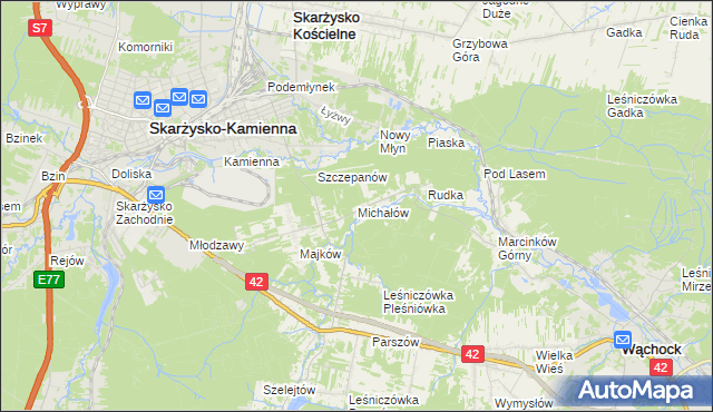 mapa Michałów gmina Skarżysko Kościelne, Michałów gmina Skarżysko Kościelne na mapie Targeo