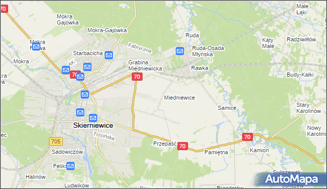 mapa Miedniewice gmina Skierniewice, Miedniewice gmina Skierniewice na mapie Targeo