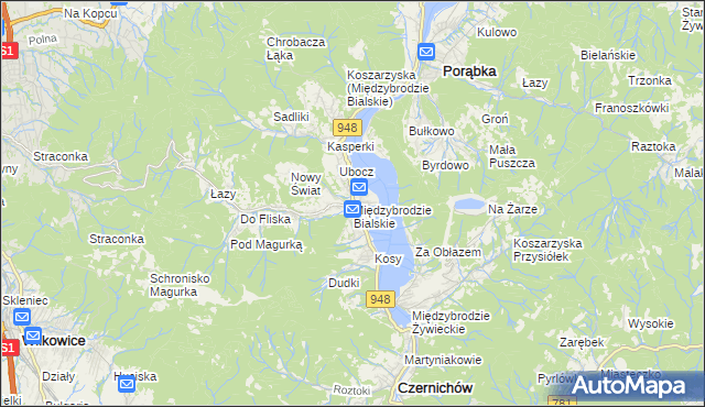 mapa Międzybrodzie Bialskie, Międzybrodzie Bialskie na mapie Targeo