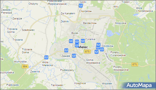 mapa Mielca, Mielec na mapie Targeo