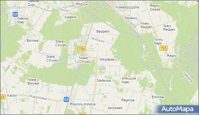 mapa Mikołajów gmina Rokiciny, Mikołajów gmina Rokiciny na mapie Targeo