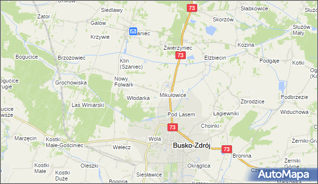 mapa Mikułowice gmina Busko-Zdrój, Mikułowice gmina Busko-Zdrój na mapie Targeo