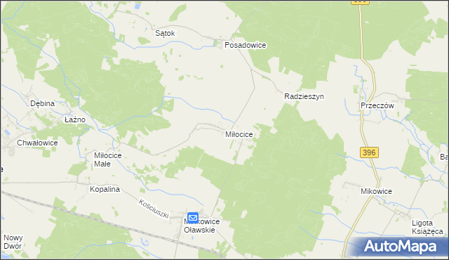 mapa Miłocice gmina Jelcz-Laskowice, Miłocice gmina Jelcz-Laskowice na mapie Targeo