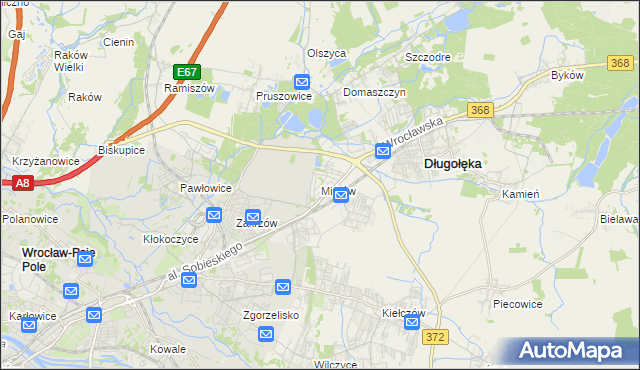 mapa Mirków gmina Długołęka, Mirków gmina Długołęka na mapie Targeo