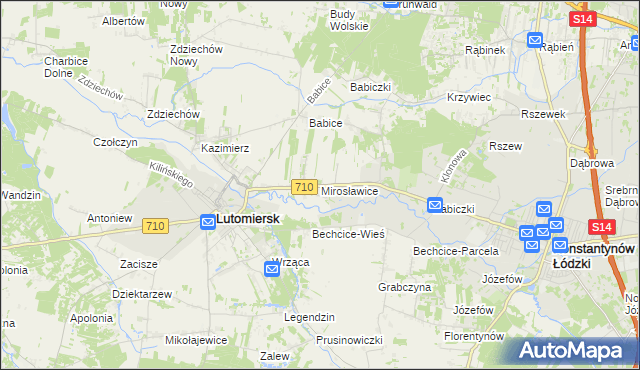 mapa Mirosławice gmina Lutomiersk, Mirosławice gmina Lutomiersk na mapie Targeo