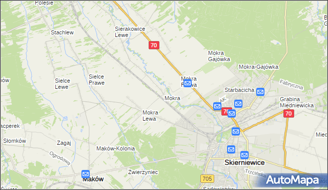 mapa Mokra gmina Skierniewice, Mokra gmina Skierniewice na mapie Targeo