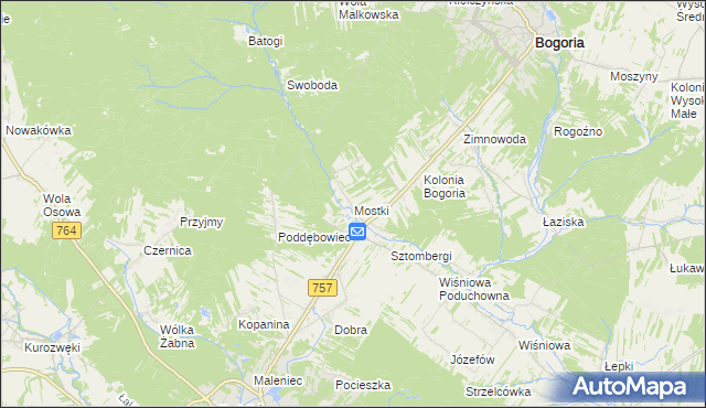 mapa Mostki gmina Staszów, Mostki gmina Staszów na mapie Targeo