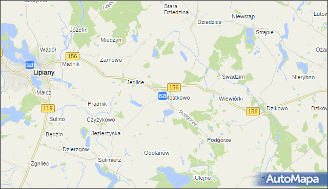 mapa Mostkowo gmina Barlinek, Mostkowo gmina Barlinek na mapie Targeo