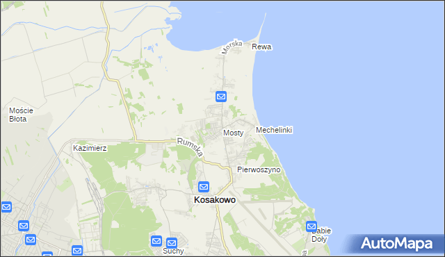 mapa Mosty gmina Kosakowo, Mosty gmina Kosakowo na mapie Targeo