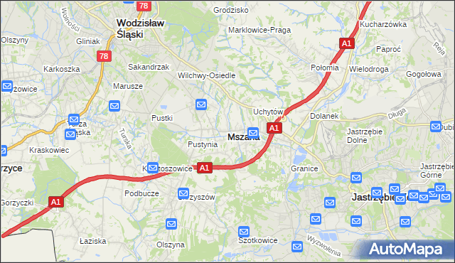 mapa Mszana powiat wodzisławski, Mszana powiat wodzisławski na mapie Targeo