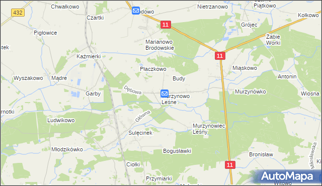 mapa Murzynowo Leśne, Murzynowo Leśne na mapie Targeo