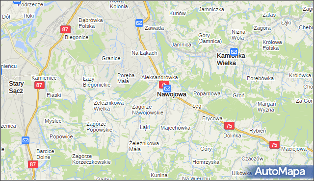 mapa Nawojowa, Nawojowa na mapie Targeo