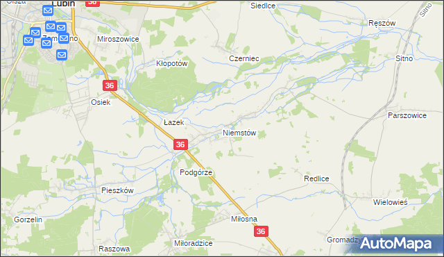mapa Niemstów gmina Lubin, Niemstów gmina Lubin na mapie Targeo