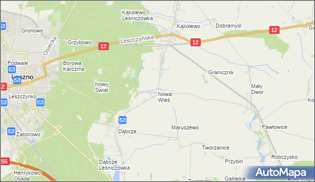 mapa Nowa Wieś gmina Rydzyna, Nowa Wieś gmina Rydzyna na mapie Targeo