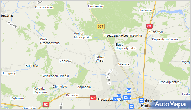 mapa Nowa Wieś gmina Sokołów Podlaski, Nowa Wieś gmina Sokołów Podlaski na mapie Targeo