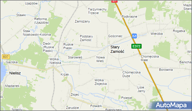 mapa Nowa Wieś gmina Stary Zamość, Nowa Wieś gmina Stary Zamość na mapie Targeo