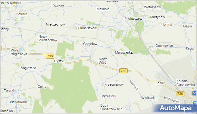 mapa Nowa Wieś gmina Warka, Nowa Wieś gmina Warka na mapie Targeo