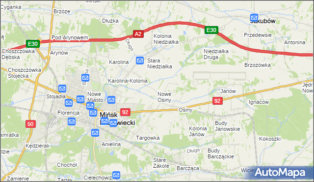 mapa Nowe Osiny, Nowe Osiny na mapie Targeo