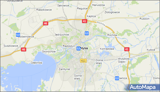 mapa Nysy, Nysa na mapie Targeo