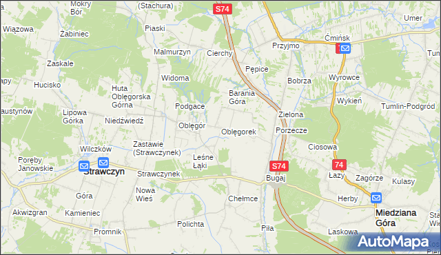 mapa Oblęgorek, Oblęgorek na mapie Targeo