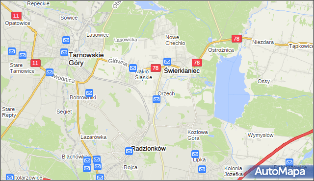 mapa Orzech, Orzech na mapie Targeo