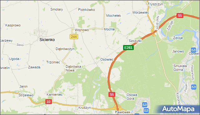 mapa Osówiec gmina Sicienko, Osówiec gmina Sicienko na mapie Targeo