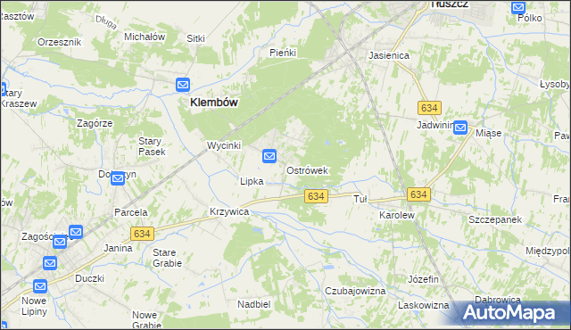 mapa Ostrówek gmina Klembów, Ostrówek gmina Klembów na mapie Targeo