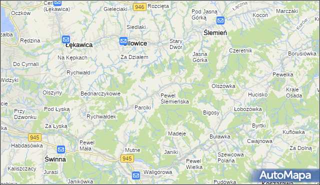 mapa Pewel Ślemieńska, Pewel Ślemieńska na mapie Targeo