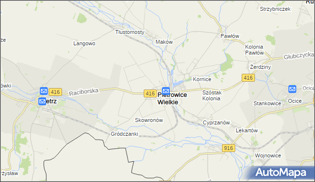 mapa Pietrowice Wielkie, Pietrowice Wielkie na mapie Targeo