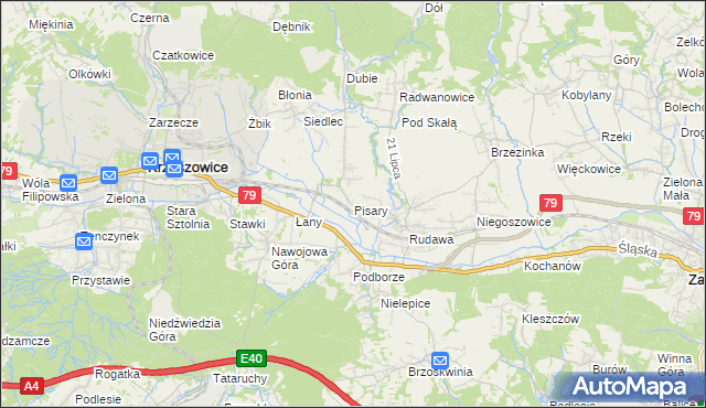 mapa Pisary gmina Zabierzów, Pisary gmina Zabierzów na mapie Targeo