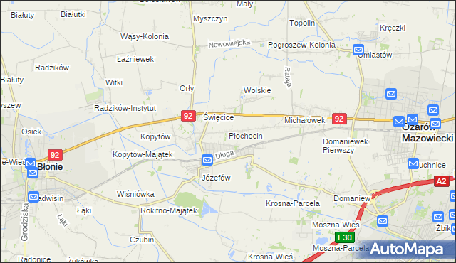 mapa Płochocin gmina Ożarów Mazowiecki, Płochocin gmina Ożarów Mazowiecki na mapie Targeo