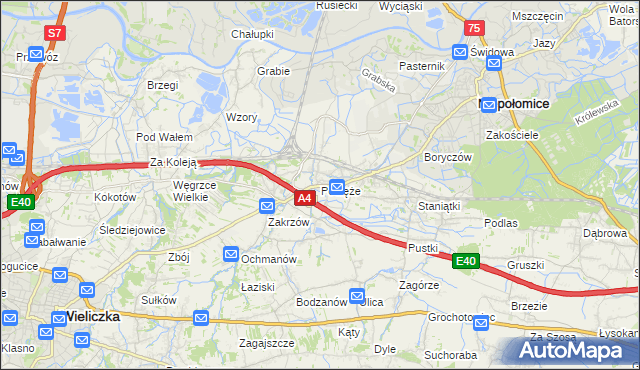 mapa Podłęże gmina Niepołomice, Podłęże gmina Niepołomice na mapie Targeo