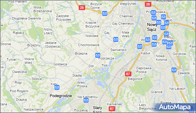 mapa Podrzecze gmina Podegrodzie, Podrzecze gmina Podegrodzie na mapie Targeo