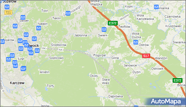 mapa Pogorzel gmina Celestynów, Pogorzel gmina Celestynów na mapie Targeo