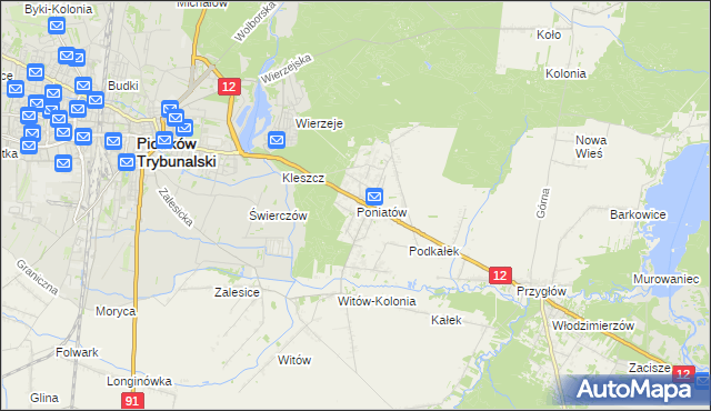 mapa Poniatów gmina Sulejów, Poniatów gmina Sulejów na mapie Targeo