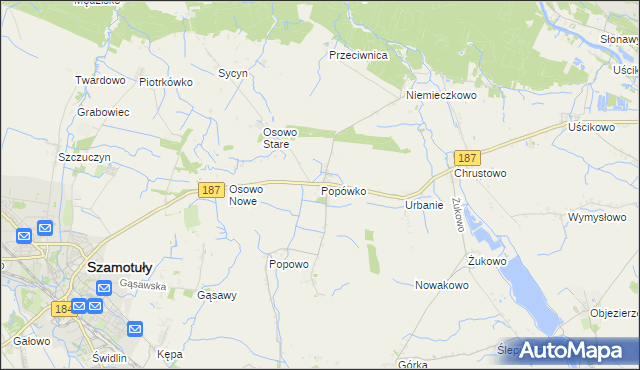 mapa Popówko gmina Oborniki, Popówko gmina Oborniki na mapie Targeo