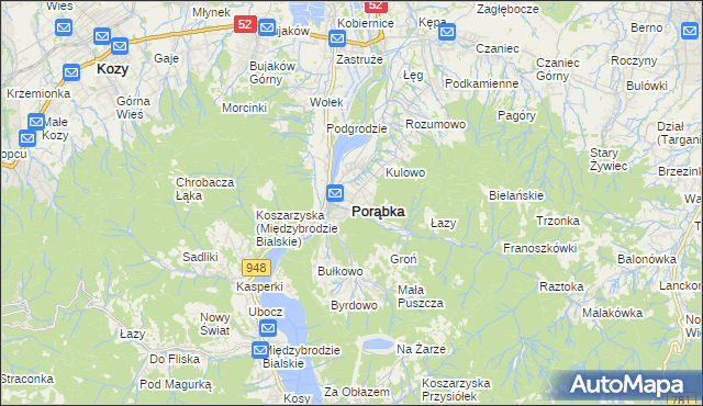 mapa Porąbka powiat bielski, Porąbka powiat bielski na mapie Targeo