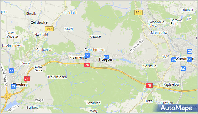mapa Poręba powiat zawierciański, Poręba powiat zawierciański na mapie Targeo