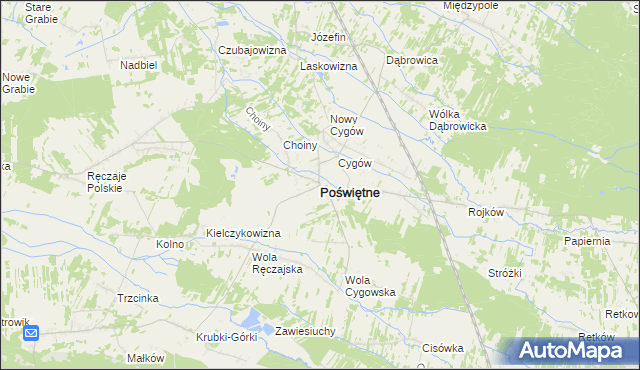 mapa Poświętne powiat wołomiński, Poświętne powiat wołomiński na mapie Targeo