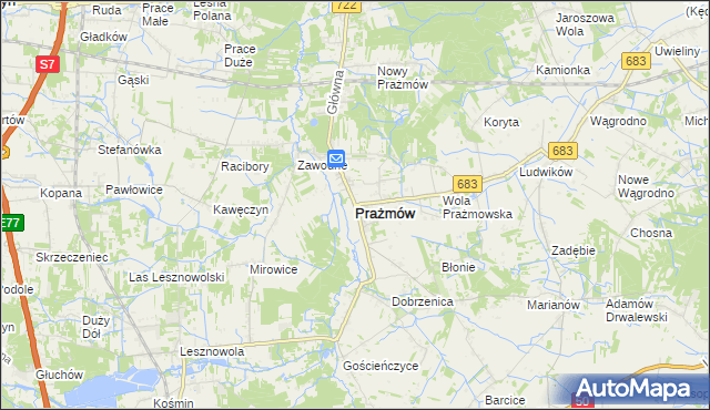 mapa Prażmów powiat piaseczyński, Prażmów powiat piaseczyński na mapie Targeo