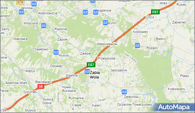 mapa Przeszkoda gmina Żabia Wola, Przeszkoda gmina Żabia Wola na mapie Targeo