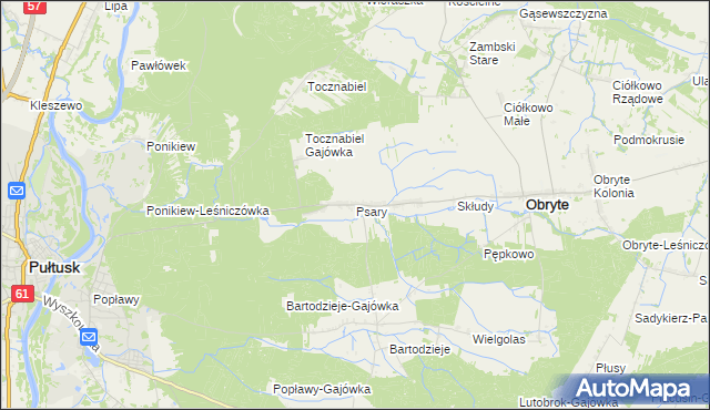 mapa Psary gmina Obryte, Psary gmina Obryte na mapie Targeo