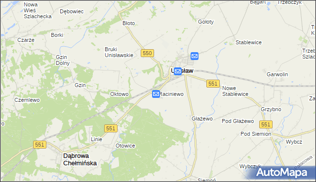 mapa Raciniewo gmina Unisław, Raciniewo gmina Unisław na mapie Targeo