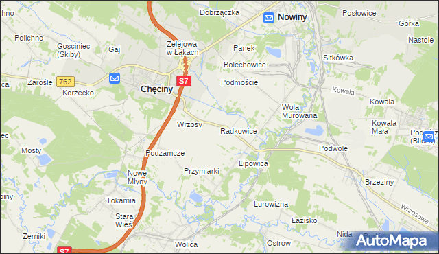 mapa Radkowice gmina Chęciny, Radkowice gmina Chęciny na mapie Targeo