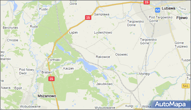 mapa Rakowice gmina Lubawa, Rakowice gmina Lubawa na mapie Targeo