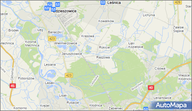 mapa Raszowa gmina Leśnica, Raszowa gmina Leśnica na mapie Targeo