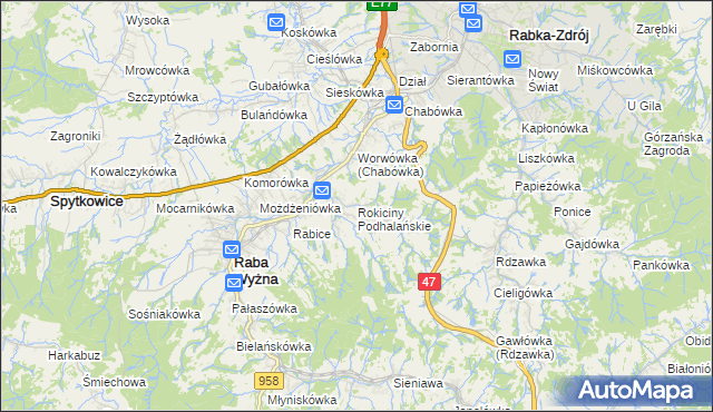 mapa Rokiciny Podhalańskie, Rokiciny Podhalańskie na mapie Targeo