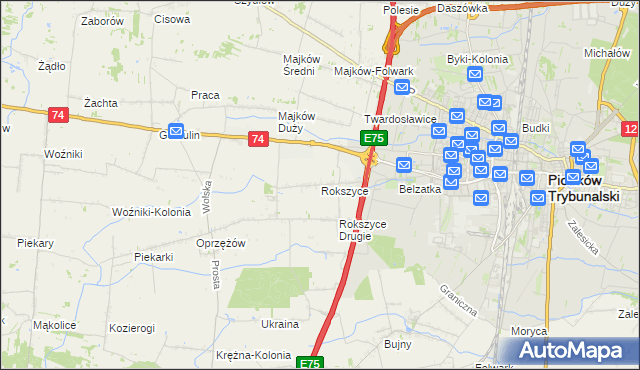 mapa Rokszyce gmina Wola Krzysztoporska, Rokszyce gmina Wola Krzysztoporska na mapie Targeo